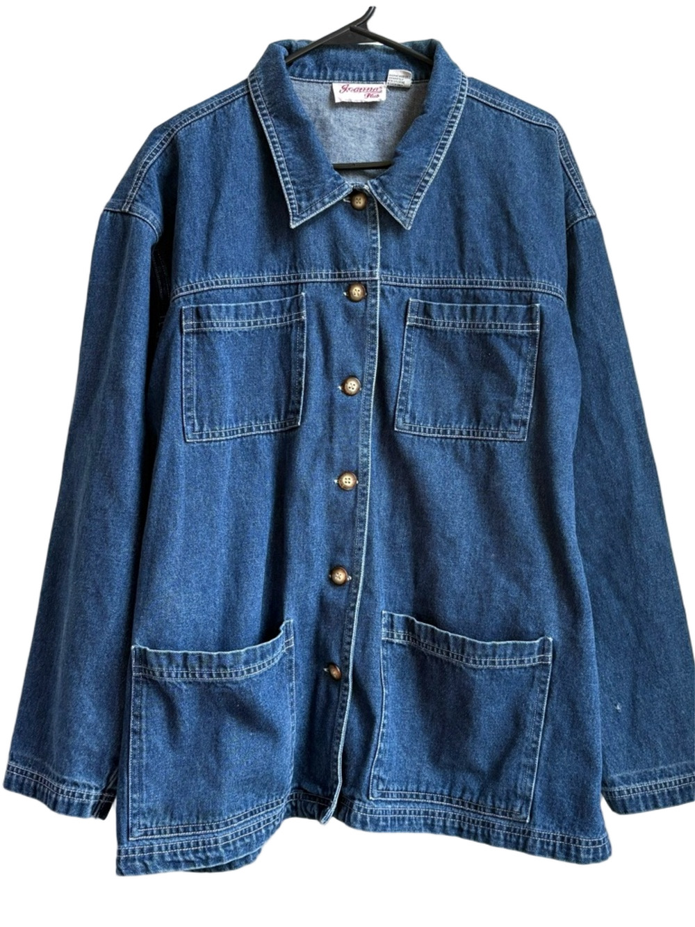 Vintage 80s JOANNA PLUS 100% Cotton Blue Jean Jacket Denim Coat 18W